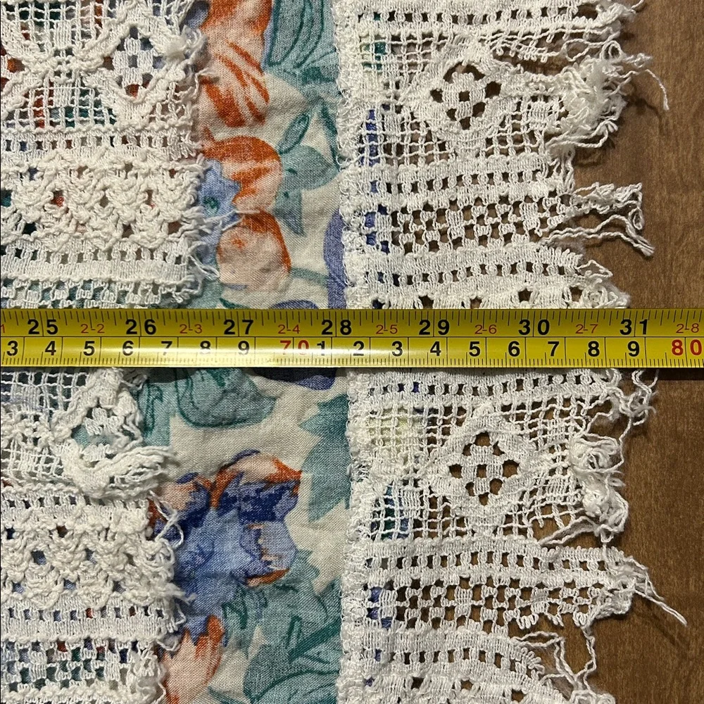 POL Boho Floral Patchwork Blouse Blue Chambray Crochet Lace 1/4 Button L
V - Picture 12 of 14